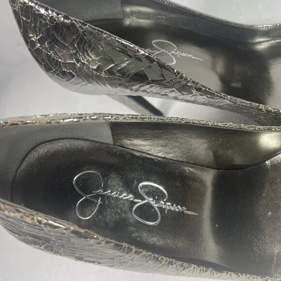 Jessica Simpson Heels Size 7.5M Dark Pewter Cracked Metallic SILVER - Picture 8 of 16